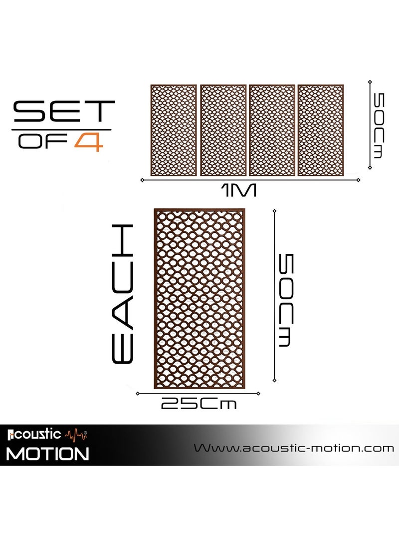 أكويستك موشان لوحات جدارية خشبية من خشب MDF من ACOUSTIC MOTION®، تصميم FLUXA مع شريط لاصق مزدوج الوجه، لون بني عصري، مناسبة للمنزل، غرفة المعيشة، غرفة النوم، المكتب والفندق، 25×50×0.5 سم، طقم من 4 قطع - Image 2